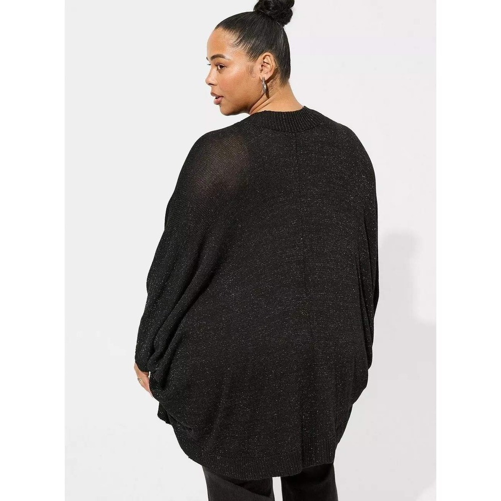 Torrid Black Metallic Knit Liquid Shine Wrap Poncho Size 3/4 Open Front Dressy - Picture 3 of 7